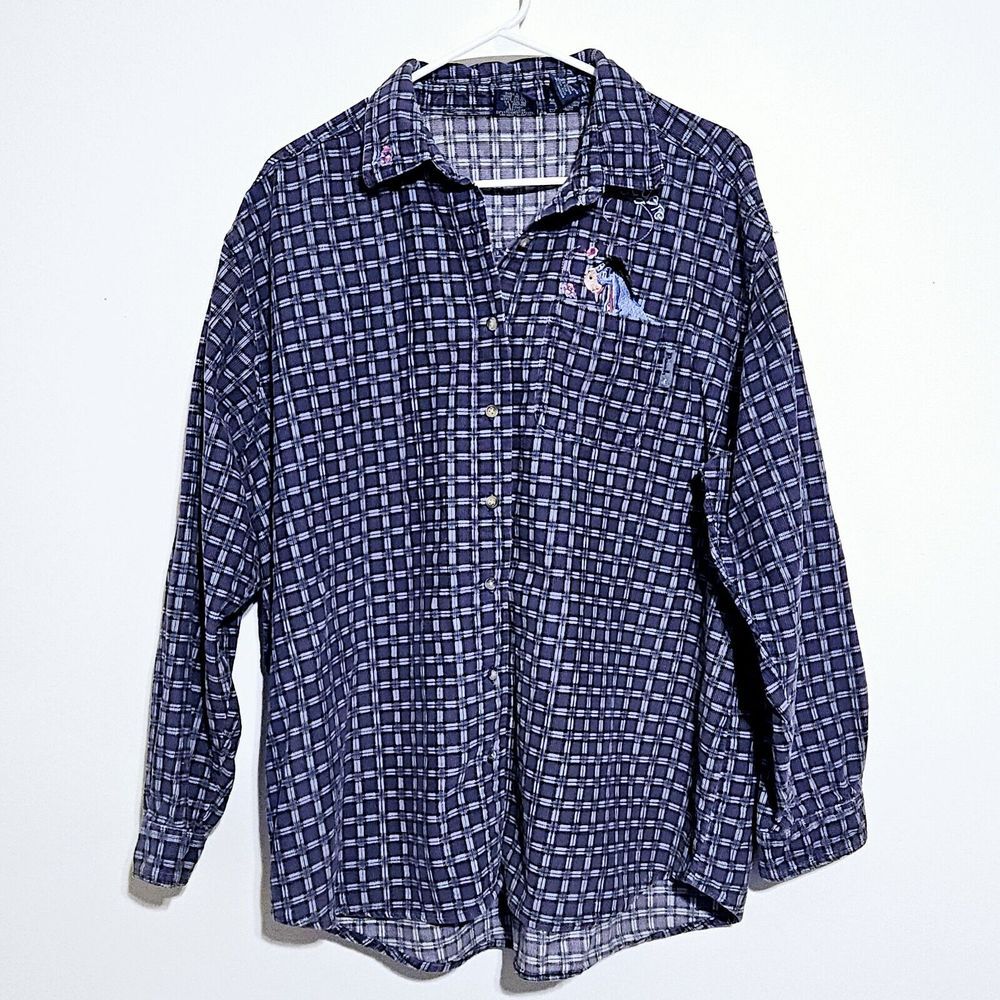 Disney Eeyore Button Down Shirt Sz XL Pooh Jerry Leigh Mini Corduroy Embroidered